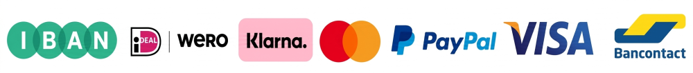 Betalen met IBAN, iDEAl Wero, Klarna, Mastercard, PayPal, Visa, Bancontact