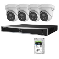 Voordelig en goed Hikvision 4 x 8MP IP Witte Acusense buiten camera's 2.8mm met NVR en PoE