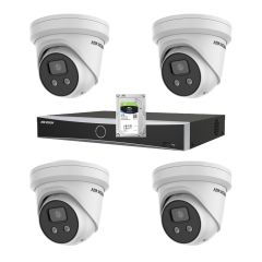 Voordelig en goed Hikvision 4x 8MP Acusense camera's 2.8 mm met flitser en sirene en Acusense NVR + 2TB