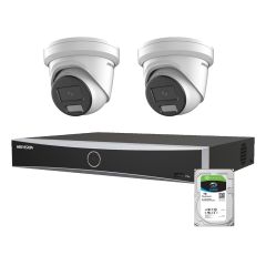 Voordelig en goed Hikvision 2x 4MP ColorVu Smart Hybrid set met Acusense NVR