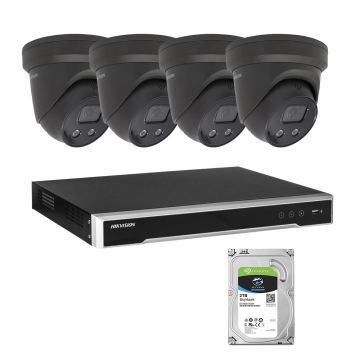 Voordelig en goed Hikvision 4 x 8MP IP zwarte buiten camera's met NVR en PoE