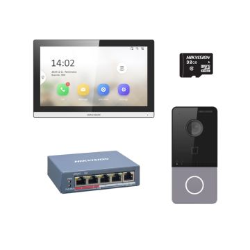 Voordelig en goed Hikvision DS-KIS609 - Opbouw deurbel met 7 inch binnenscherm en PoE switch